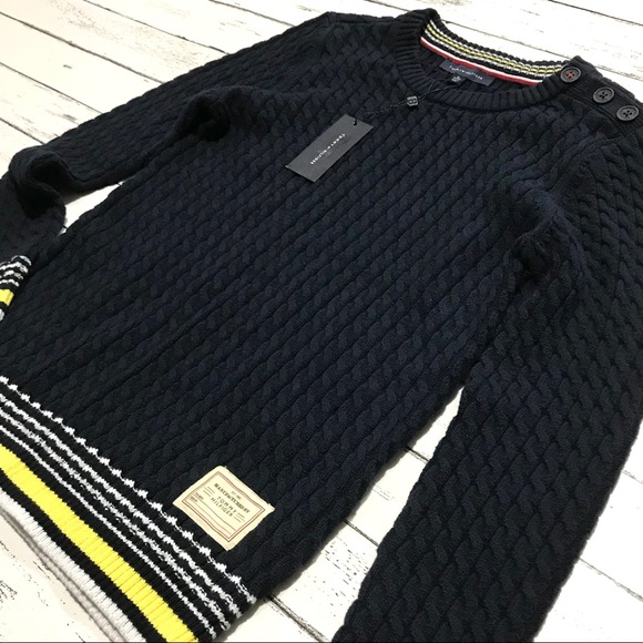 Tommy Hilfiger Button Shoulder Cable Knit Crewneck Sweater - Picture 13 of 16